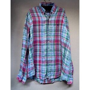 Ralph Lauren Mens Long Sleeve Button-Down Shirt XL Plaid Pony Logo Casual Blue